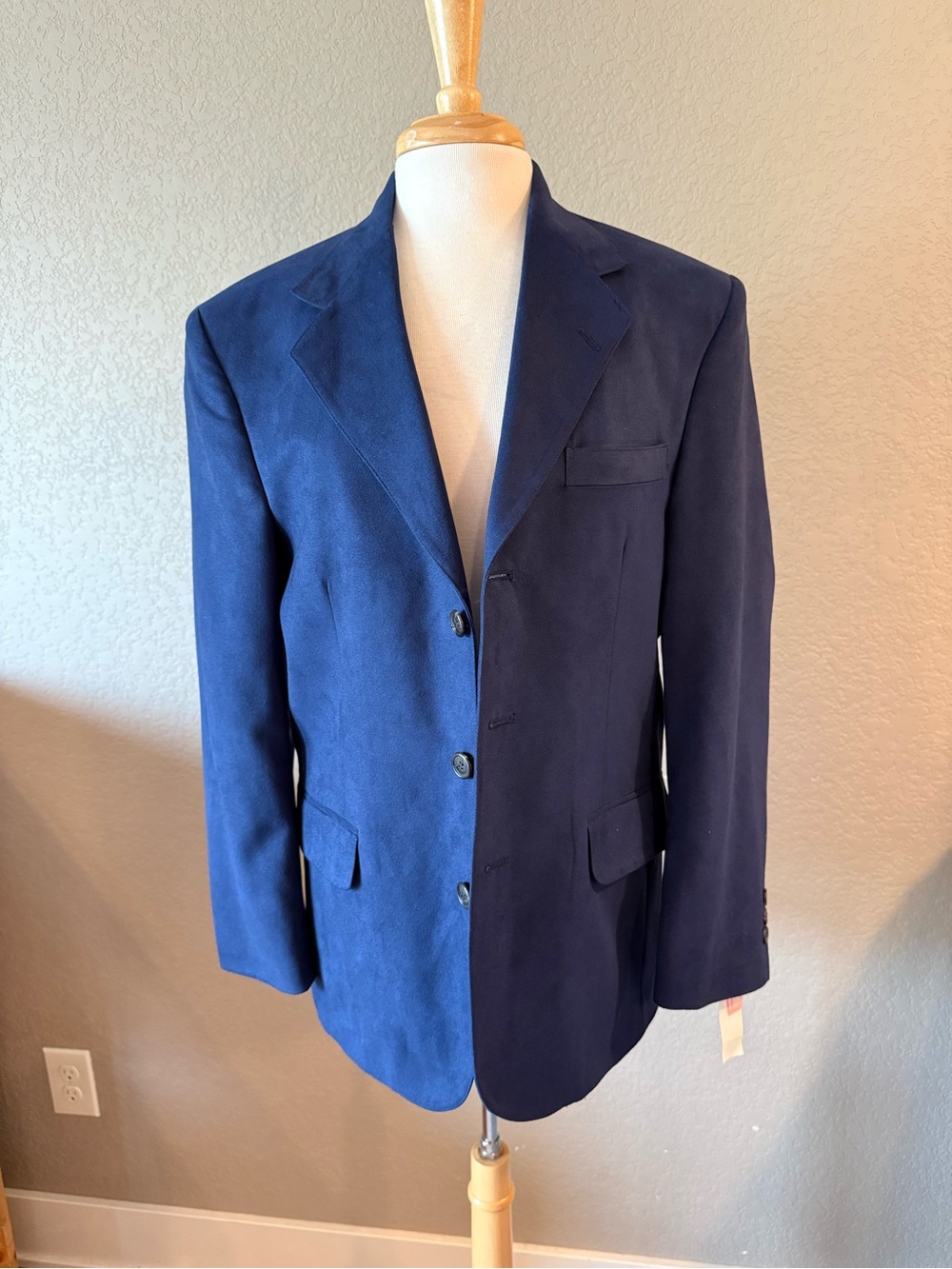 Vintage Norm Thompson Navy Faux Suede Microfiber Blazer Sport Coat USA 38 Short